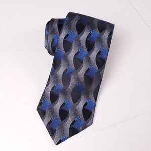Mondo Seta Italy Men's Necktie Blue Grey Abstract Geometric Woven Silk VTG 90s